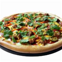 Spanish Pizza · Traditional tomato sauce, cheddar and mozzarella cheese, pepperoni, jalapeno peppers, red on...
