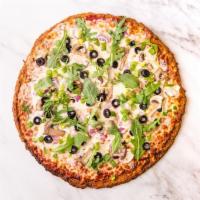 Gluten-Free Veggie Pizza · GF cauliflower crust with reduced fat mozzarella, cheese, made-from-scratch tomato sauce, be...