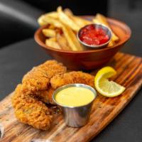 Chicken Tenders w/ Fries  · Chicken tenders battered in our in-house seasoning, served with fries and your choice of hon...