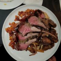 Rack Of Lamb  · Roasted double chops, mashed potatoes, red wine mushroom jus 