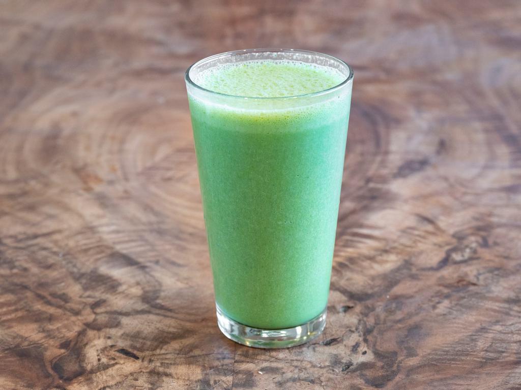 New World Popeye Smoothie · Organic baby kale, organic spinach, bananas, house-made almond butter, almond milk, organic agave nectar.