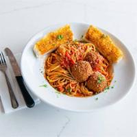 Spaghetti Meatballs · Spaghetti served with marinara sauce and three meatballs. All pasta dishes are served with g...