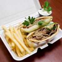 Gyro Sandwich with Fries · Lettuce, Tomatoes, Onions and Gyro Sauce.