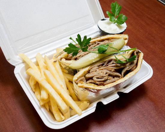 Gyro Sandwich with Fries · Lettuce, Tomatoes, Onions and Gyro Sauce.