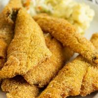 4 Large Pieces Fillet Flounder Dinner · Includes your choice of 2 sides.