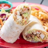 Southwest Wrap · Mesquite smoked chicken, bacon, tomato, lettuce, avocado slices and our creamy chipotle sauc...