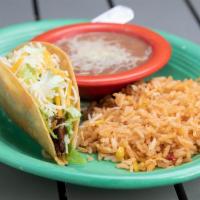 Kids Beef Taco · with re-fried rice and beans