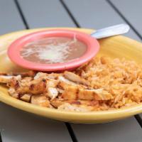 Kids Grilled Chicken · with rice and re-fried beans