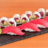 Tuna Combo · Tuna Avocado Roll and 4x Tuna sushi. Raw or undercooked.