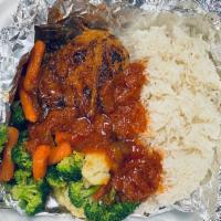 Grilled Chicken Breast with white rice · Marinated chicken breast served over jasmine rice and veggies.