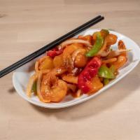 Sweet ’n Sour Shrimp · Lightly battered and fried shrimp, pineapple, bell pepper mix, and tomato in a sweet 'n sour...