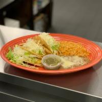 3 Crispy Potato Tacos · Potatoes in a crispy taco shell with Jack cheese, lettuce, and green salsa. Potatoes are aut...