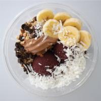 Cacao Bowl · You’ll love this bowl a choco-lot! It’s made with organic acai, chocolate frozen yogurt, alm...