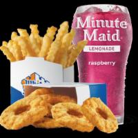 Chicken Ring Meal · 6 piece chicken rings with small french fries and small soft drink.