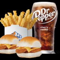 Chicken Ring Slider Meal · 2 chicken ring sliders with small french fries and small soft drink.