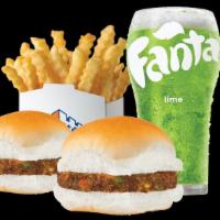 Veggie Slider Meal · 2 veggie sliders with small french fries and small soft drink.