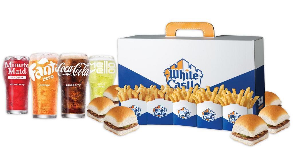 Epic Road Trip Meal · 30 original sliders, 5 small french fries and 4 small soft drinks.