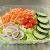 Garden Salad · Lettuce, Cucumbers, Cherry Tomatoes, Shredded Carrots, and Red Onions.
