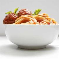 Spaghetti with Meatballs · Long thing pasta.