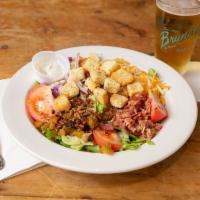 House Salad · Fresh mixed lettuce, cheddar and monterey jack cheese, tomato, red onions croutons, sugar an...