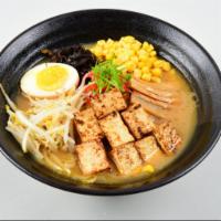 Miso Vegetarian Ramen (V) · Rich flavor with broth mixed with Japanese bean pastes fragrant miso top with tofu,menma bam...