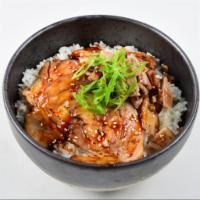 Grilled Chashu Rice Bowl · Grill chashu pork belly over the rice top with green onion.