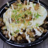 KBBQ Beef Sisig Bowl · Chopped flame-broiled boneless Korean BBQ beef tossed in a soy vinegar spiced sauce with dic...