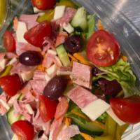 Chef Salad · Romaine lettuce, Italian meats, and cheese, Kalamata, olives, pepperoncini, carrot, tomato, ...
