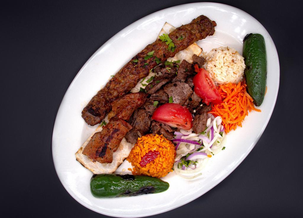 Mixed Grill · Combination of chicken, lamb shish, adana, grilled kofte and doner.