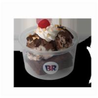 Fudge Brownie Sundae · 2 scoops of your favorite flavors of ice cream on top of a decadent fudge brownie, topped wi...