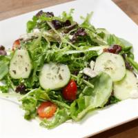 Greek Salad · Mixed greens, Kalamata olive, cherry tomatoes, feta cheese and cucumber.