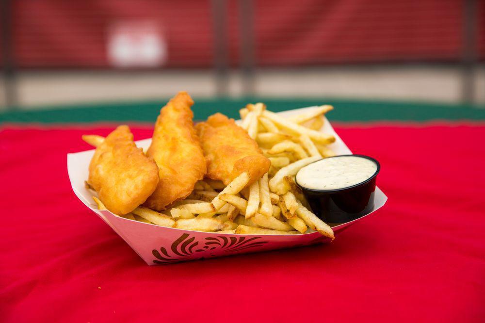 Fish and Chips Meal · 3 beer-battered Alaskan cod fillets with large fresh-cut fries.