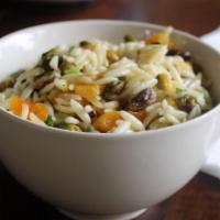 Aux Delices Orzo Salad · With scallions, dried apricots, pistachios, cilantro and housemade ginger oil.