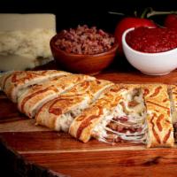Bacon Stuffed Cheesy Bread · Signature crust, garlic white sauce, 100% whole milk mozzarella, garlic Parmesan seasoning, ...