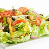 Garden Salad · Iceberg lettuce, bell peppers, red onions, black olives, fresh roma tomatoes, mozzarella che...