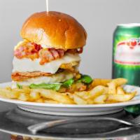 01. Kabob House Style Burger · Hamburger, egg, bacon, ham, mozzarella cheese, lettuce, tomatoes , corn, potato sticks, pota...