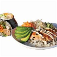 Furikake Salmon · Roasted fresh salmon, sushi rice, avocado, sesame-furikake seasoning, cucumber, marinated be...
