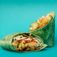 Smoked Woody Wrap · Pork, pepper jack, cucumber, pico de gallo, carrots, pineapples, lettuce, and sweet and spic...
