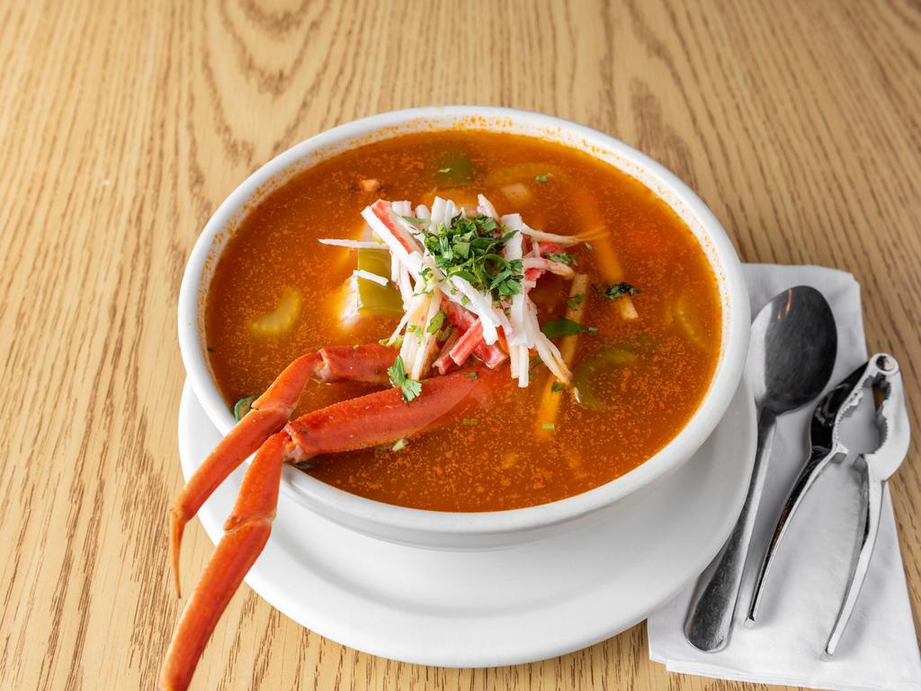 Caldo 7 Mares Special · The favorite 7 seas soup mixed with fish, shrimp, octopus, crab leg, scallops and mussels (pezcado, pata de jaiba, camaron, scallops, mussel).