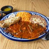 Combinacion Azteca Specialty · choice outside  skirt Steak ranchero served with a stuffed pepper.