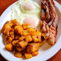 Meat & Eggs · Your choice of meat paired with 2 eggs cooked any style and a side of rice, potatoes or panc...