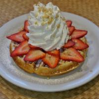 Fresh Strawberry Whipped Cream Waffle · Fresh strawberries, whipped cream and a sprinkle of macadamia nuts on top of our multigrain ...