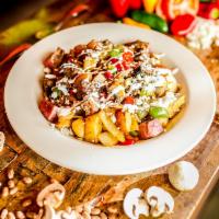 Mexican Bowl · Chunks of tender meat with Mexican rice, chopped red, green bell peppers, potatoes, mushroom...