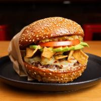 Tejano by Roam Artisan Burgers · By Roam Artisan Burgers. Pepper Jack, Jalapeno Relish, Avocado, Tomato, White Corn Strips, a...