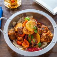 Chicken Stew · A medley of flavors and colors.

Chicken, broad hand pulled noodles, so thinly sliced as to ...