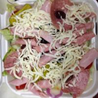 Antipasto Salad · Lettuce, tomatoes, onions,cucumbers, bell peppers,pepperoncini, kalamata olives, Genoa salam...