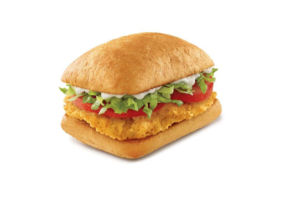 Crispy Chicken Sandwich · Crispy on a brioche bun, served with lettuce, tomato and mayo.