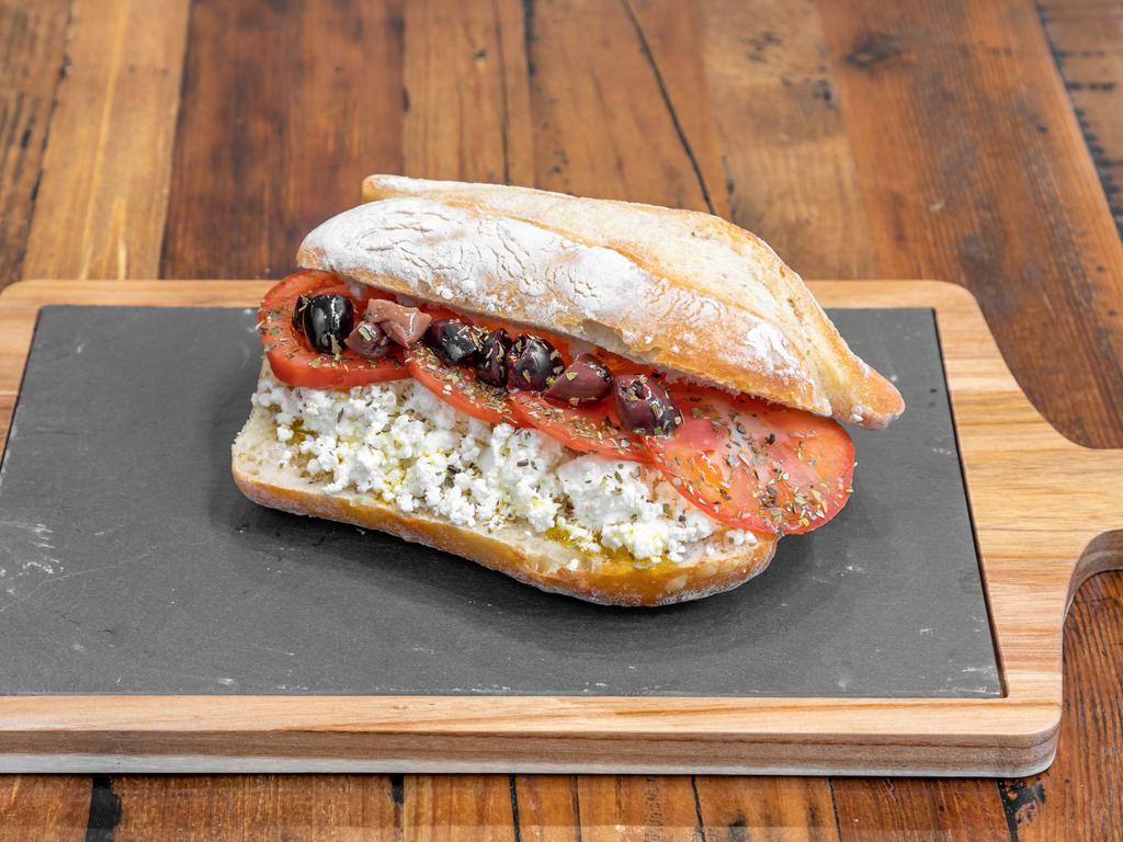 GFG Original Sandwich · Feta, tomato, olives, oregano, olive oil.
