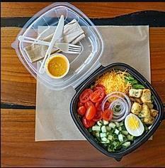 Chef's Salad · Fresh seasonal lettuce mix, tomatoes, cucumbers, red onion, cheddar cheese, 1/2 a hard-boiled egg, homemade croutons, suggested dressing: smoky ranch.