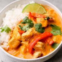 Panang Curry · Choice of protein in Panang paste and peanut sauce simmered in coconut milk with bell pepper...